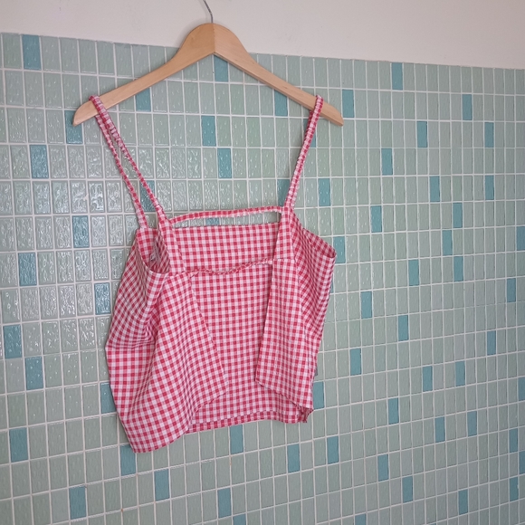 GIANNI BINI- Red & White Gingham Woven Lillian Open back Tank Top. - Picture 9 of 11